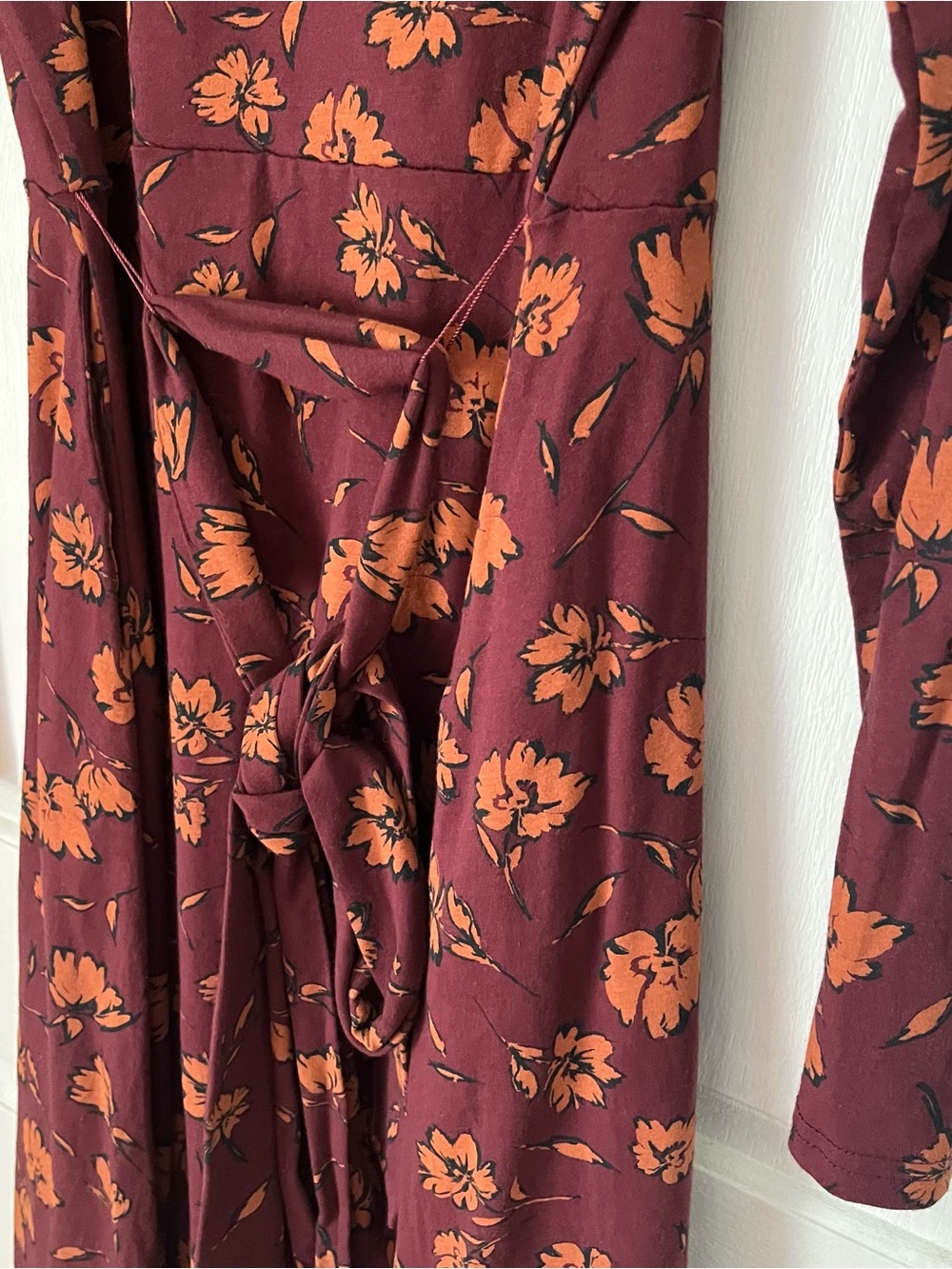 Pact Burgundy Long-Sleeve Floral Dress with Rust Blooms Large - Picture 6 of 7